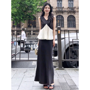 法式 上衣2025夏季 新款 舒適百搭半身裙兩件套女 設計感氣質撞色修身