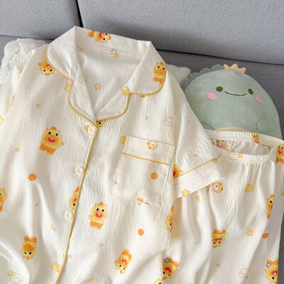 水豚噜噜云朵棉睡衣女夏季短袖短裤学生卡通甜美少女家居服套装夏