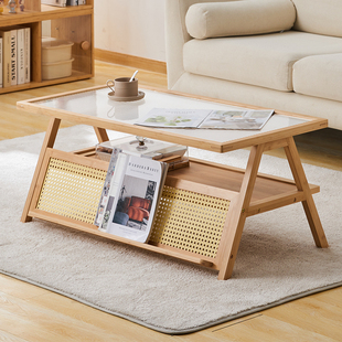 小户型茶几客厅家用玻璃茶几桌双层中古茶几小桌子沙发边茶台茶桌
