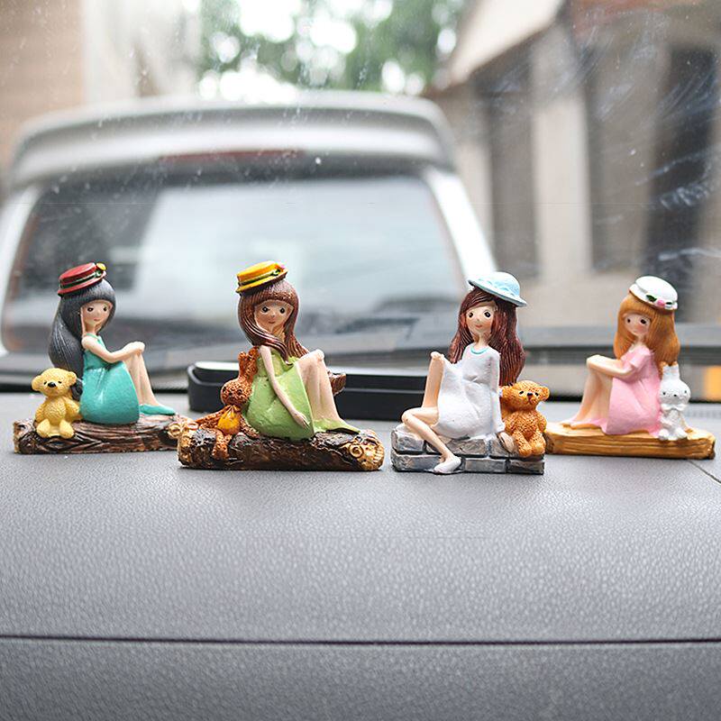 zakka可爱姑娘树脂汽车摆件 树脂工艺品烘焙蛋糕装饰摆件