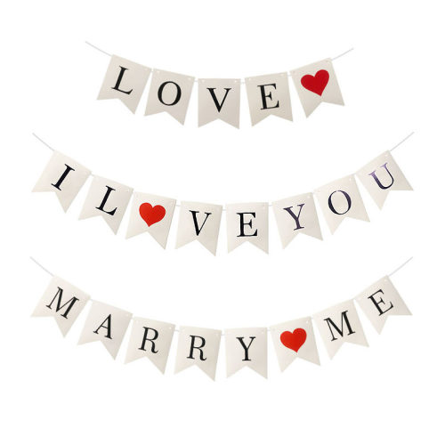 marry me烫金字母鱼尾拉旗 情人节七夕表白婚礼装饰布置横幅拉旗