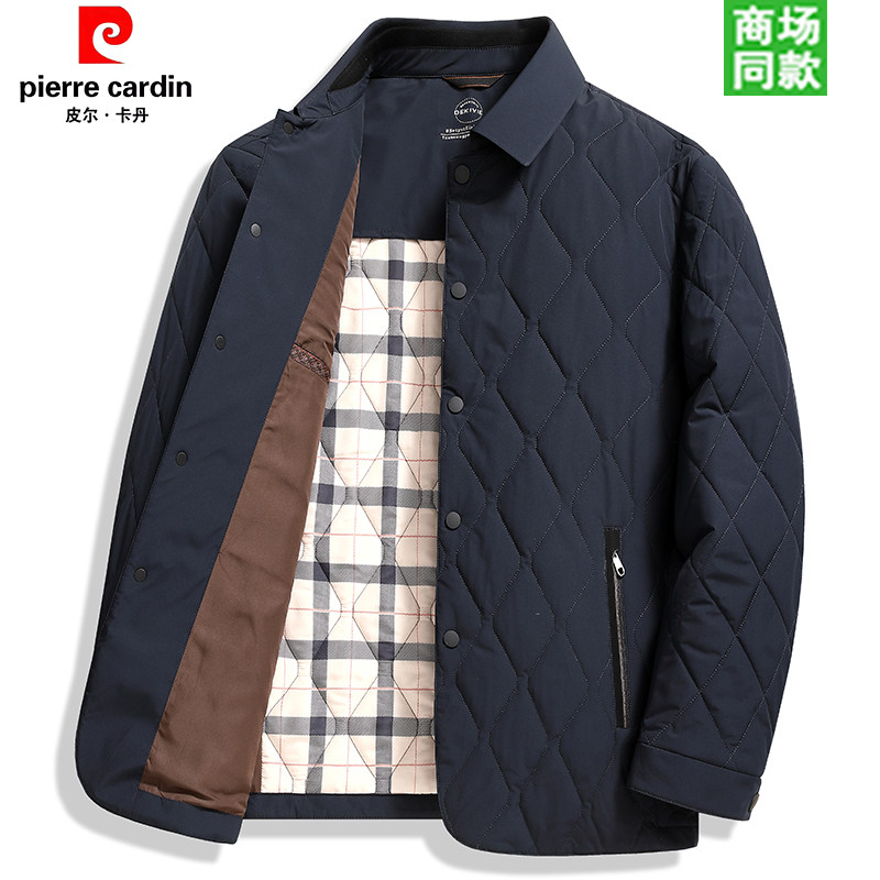 皮尔卡丹高端棉衣外套春秋新款桑蚕丝行政夹克休闲保暖高档棉服男