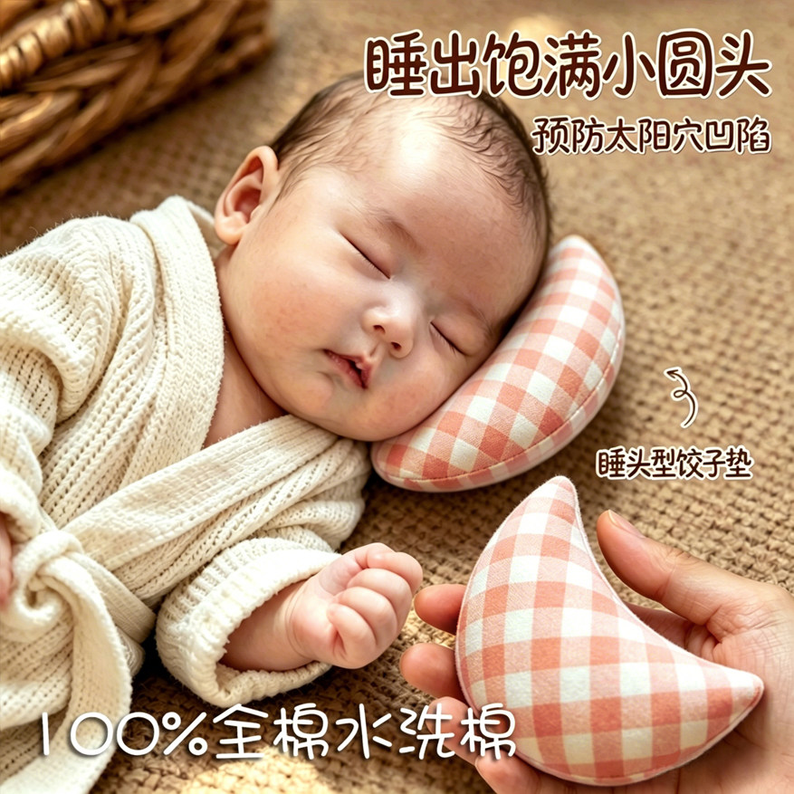 婴儿枕头饺子垫定型枕头正头型0-12个月太阳穴凹陷神器辅助睡圆头