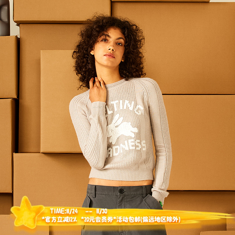 印花兔子休闲套头毛衣