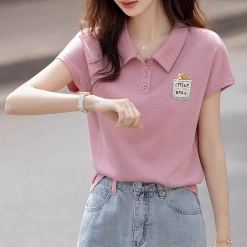 粉色POLO衬衫上衣正肩小个子百搭显瘦纯棉短袖T恤女2025夏季新款