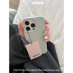 snsee｜简约气质烟灰蓝ins纯色软糯真液态硅胶壳适用于14promax苹果13pro手机壳14Pro防摔iPhone14清新12