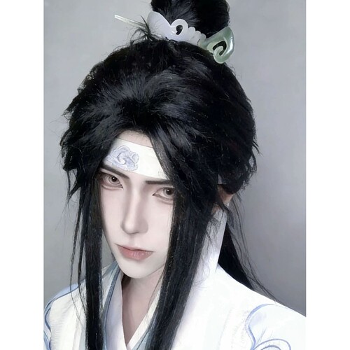 假发cos蓝忘机国漫魔道祖师新中式古风大侠客100cm长发拍照全头套