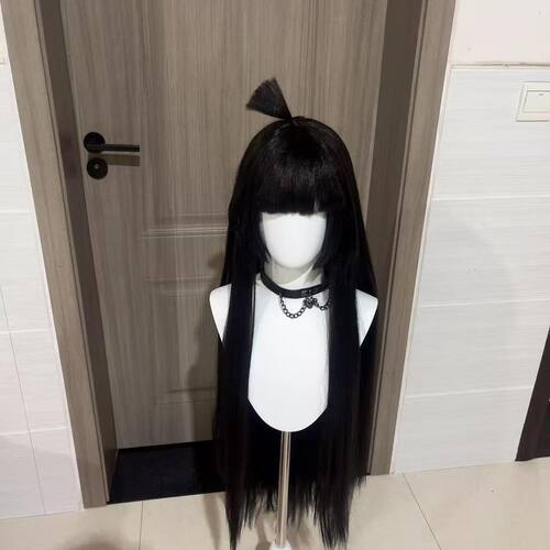 靓丝 凯莉cosplay假发 黑长直齐刘海呆毛造型动漫角色 玫瑰内网