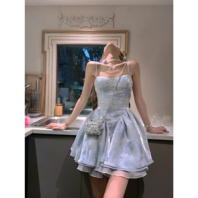 高档Barb chill公主裙吊带连衣裙女夏季新款千金生日礼裙薄纱蓬蓬