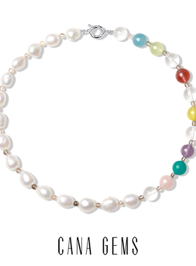CANA GEMS多色水晶巴洛克珍珠项链多巴胺小众设计感天然石高级感