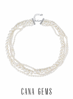 CANA GEMS PD0114  四层珍珠叠戴项链 淡水珍小米珠配饰