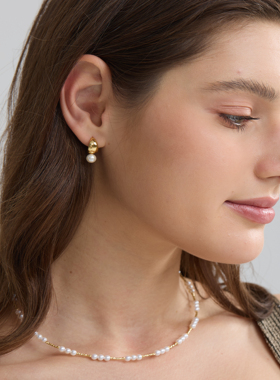 CANA GEMS PD0650 月牙珍珠耳钉 复古文艺气质耳饰简约百搭耳环