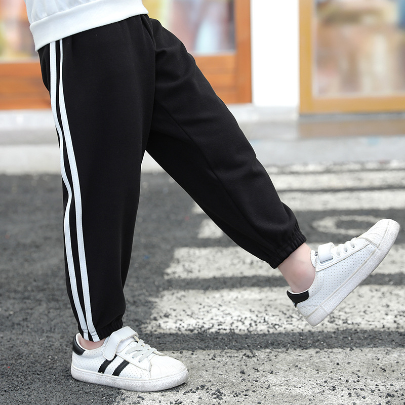 25冬季儿童保暖休闲裤男女童加厚束脚纯色条杠宽松运动长裤子