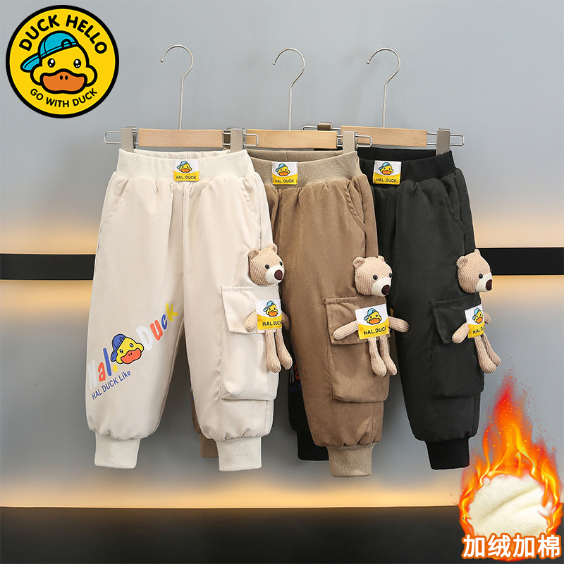 儿童加绒裤子男童一体绒卫裤秋冬款保暖新款男宝冬季加绒加厚长裤