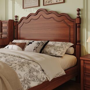 美式实木床卧室家用现代简约单人床1米5大床法式复古风1米8双人床