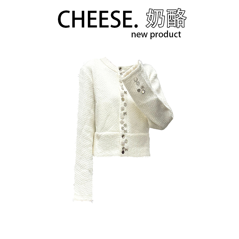 CHEESE 奶酪 秋冬法式设计感小香风外套女多纽扣针织开衫外搭上衣