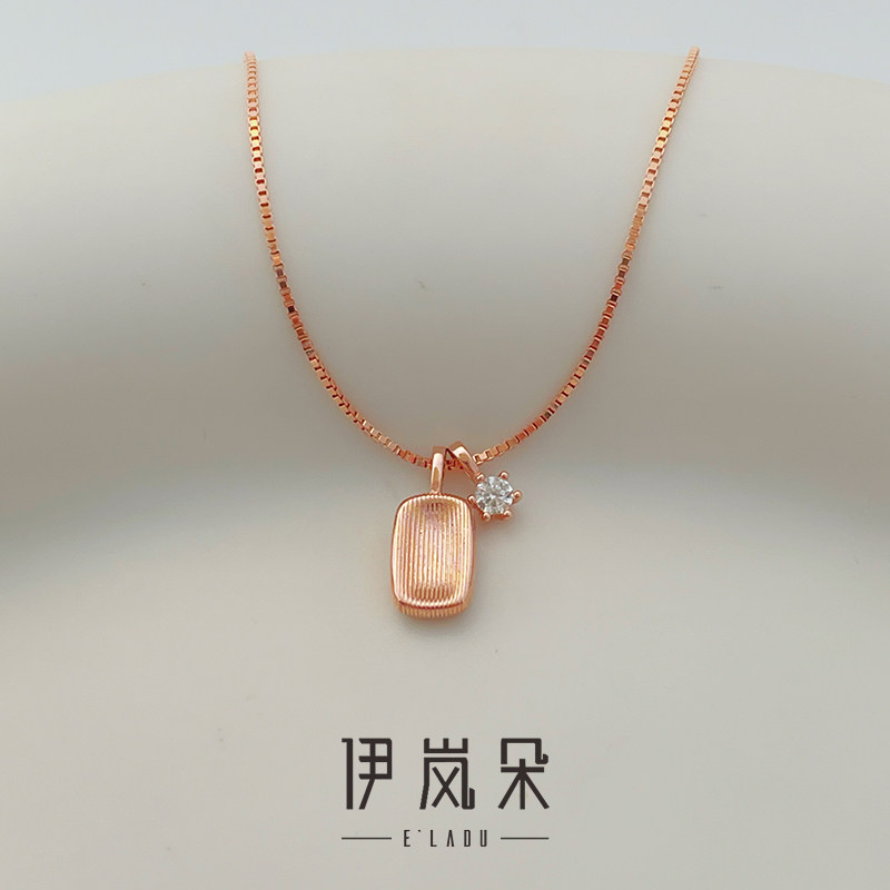 伊岚朵【设计师】拉丝方糖金色项链｜925银大码粗脖子加长胖mm