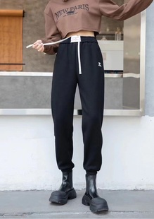 卫裤 秋冬款 休闲裤 百搭抽绳松紧腰厚绒修身 BASHA花牌芭莎欧货韩版