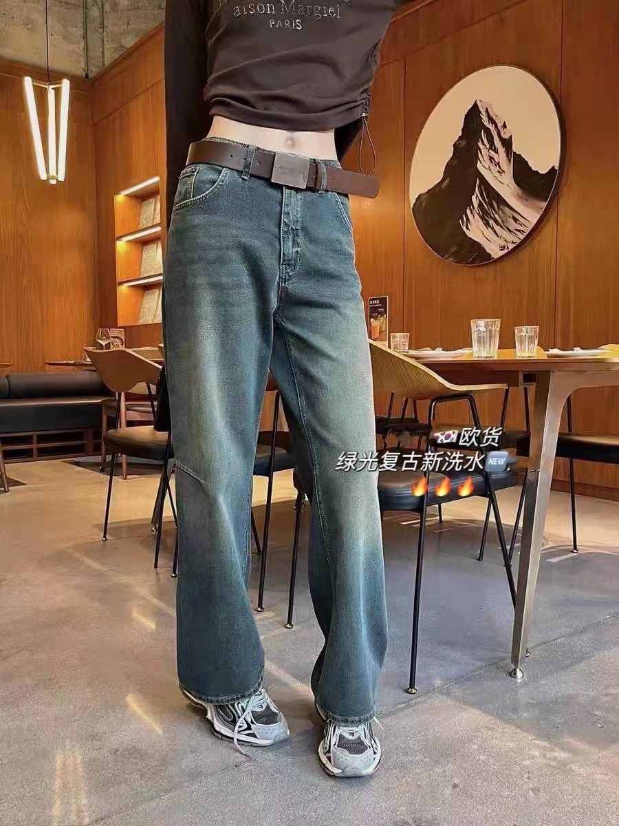 香港花牌秋冬款欧货芭莎BASHA复古百搭大皮带中筒窄版阔腿牛仔裤