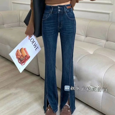 微喇99cm厚绒2025秋冬百搭牛仔裤