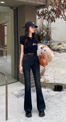 厚绒牛仔裤2025秋冬微喇吉拉弹力