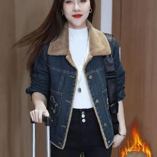 加绒加厚百搭宽松保暖上衣 休闲时尚 炸街牛仔短外套女2025冬季 新款