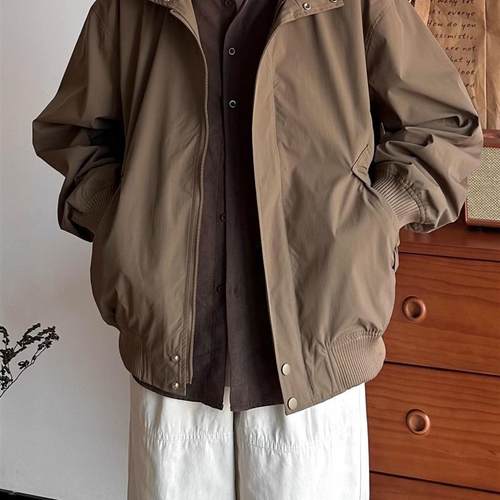 日系男装美式飞行夹克男女复古春季立领质感cleanfit外套情侣上衣