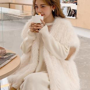 欧美新品托卡皮草马甲中长款V领狐狸毛外套女士秋冬背心毛毛上衣