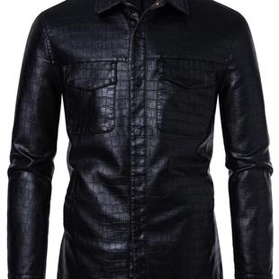 长袖 男士 衬衣皮衣休闲时尚 潮流皮夹克男装 新款 机车服装 欧码