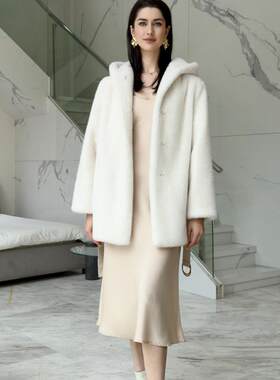 2025新款天鹅绒大帽子貂皮大衣时尚年轻中长环保水貂毛皮草外套女