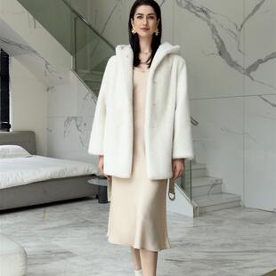 2025新款天鹅绒大帽子貂皮大衣时尚年轻中长环保水貂毛皮草外套女