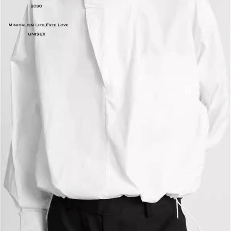 禁欲系男士白色衬衫男设计感小众上衣服高级感冷淡风立领韩版衬衣