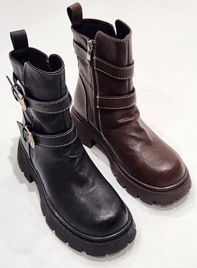 46022真皮厚底马丁靴女2024冬复古单靴英伦潮酷学院百搭靴