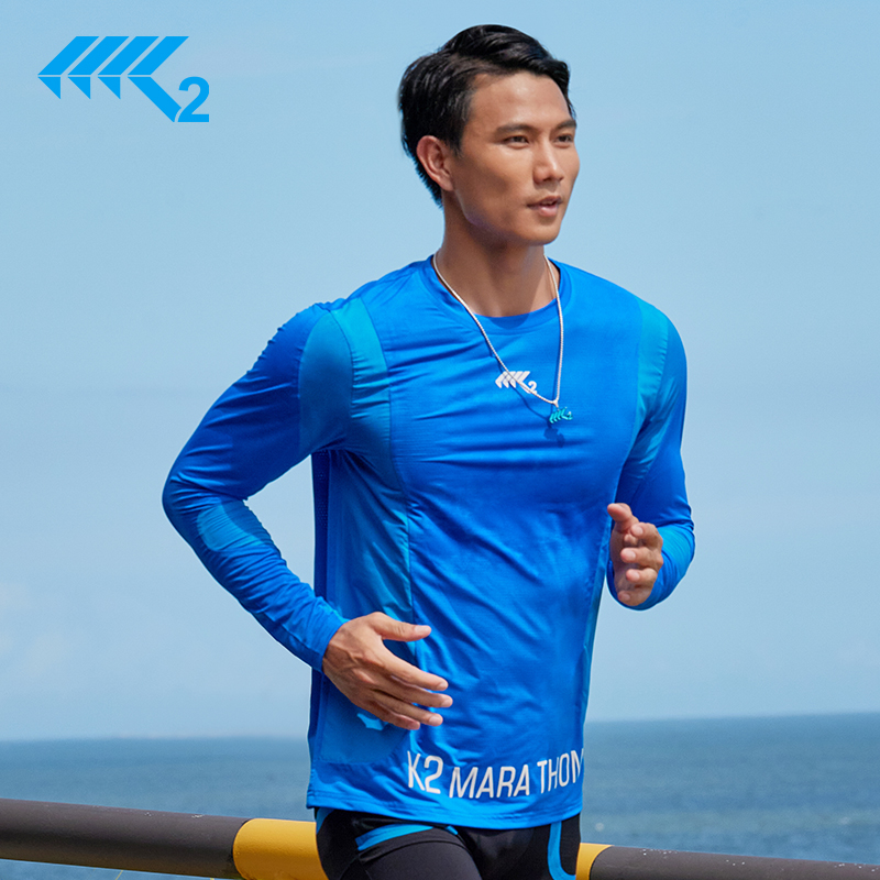 K2马拉松装备专业跑步运动速干衣透气春秋长袖T恤男款健身服上衣
