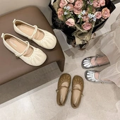 褶皱孕妇软底奶奶鞋 法式 夏季 平底豆豆鞋 温柔风浅口单鞋 女2025新款