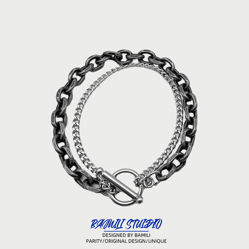 BAMILI 原创设计OT双色双层手链男女复古ins潮钛钢小众高级感手饰