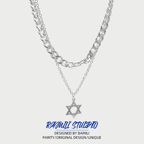 六芒星双层项链男女冷淡风锁骨链