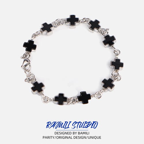 BAMILI黑白十字架高颜值学生手链