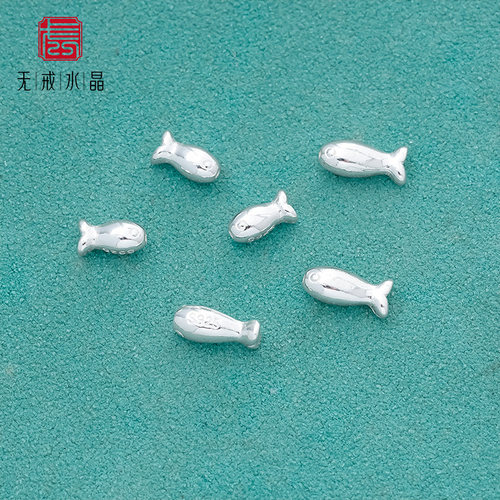『无戒』S925纯银亮面素银锦鲤隔珠小鱼银珠diy手链手链银饰配件