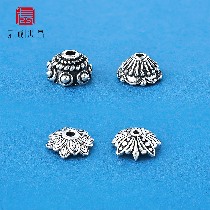 『无戒』s925纯银镂空泰银花托花帽隔片泰银配件DIY水晶手链项链