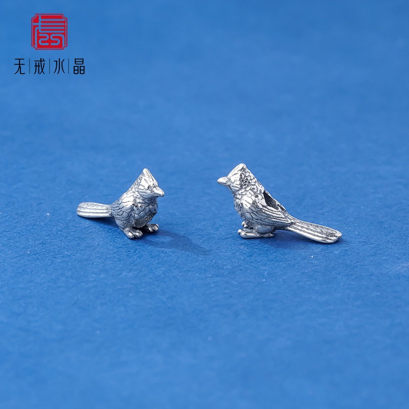 『无戒』s925纯银复古喜鹊小鸟隔珠diy文玩手串手链银饰配件材料