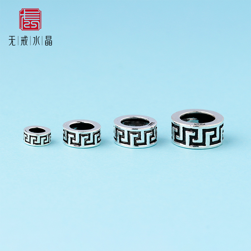 『无戒』s925银泰银配件水晶佛珠DIY手串材料回纹隔珠长城纹隔片