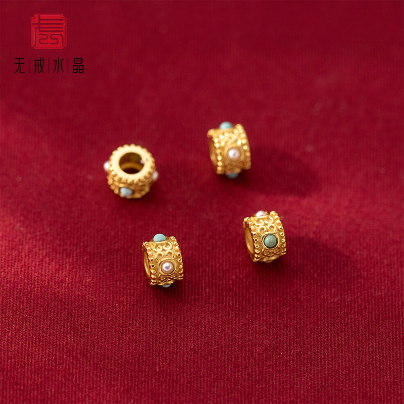 『无戒』S925纯银电镀金镶嵌绿松石隔珠手串散珠diy手工材料配件