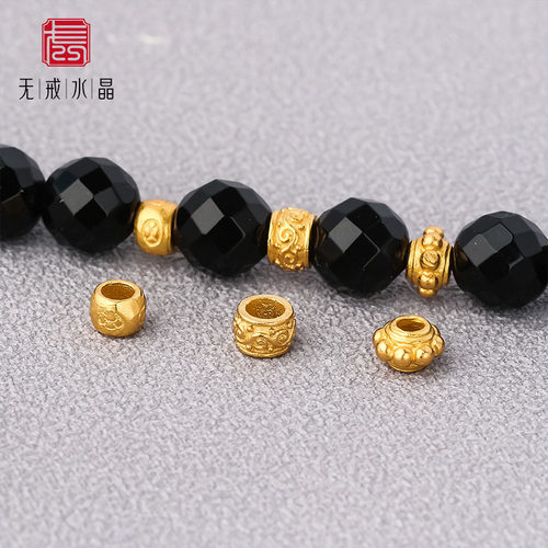 『无戒』S925纯银古法黄金色隔珠飞碟珠古法金珠垫片diy文玩手链