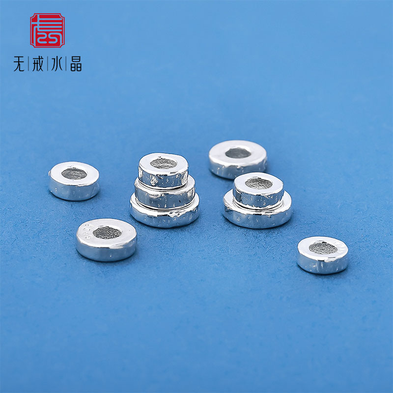 『无戒』新款s925纯银素银实心直切隔片垫片diy手工文玩手链银饰
