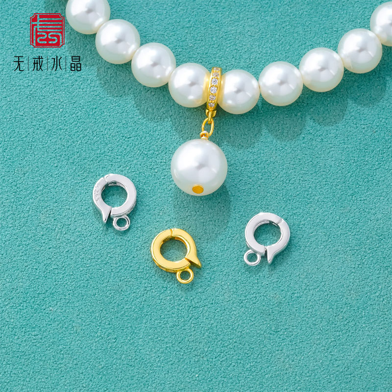 『无戒』S925纯银万能扣头扣子吊坠扣金色镶嵌锆石收尾扣diy配件