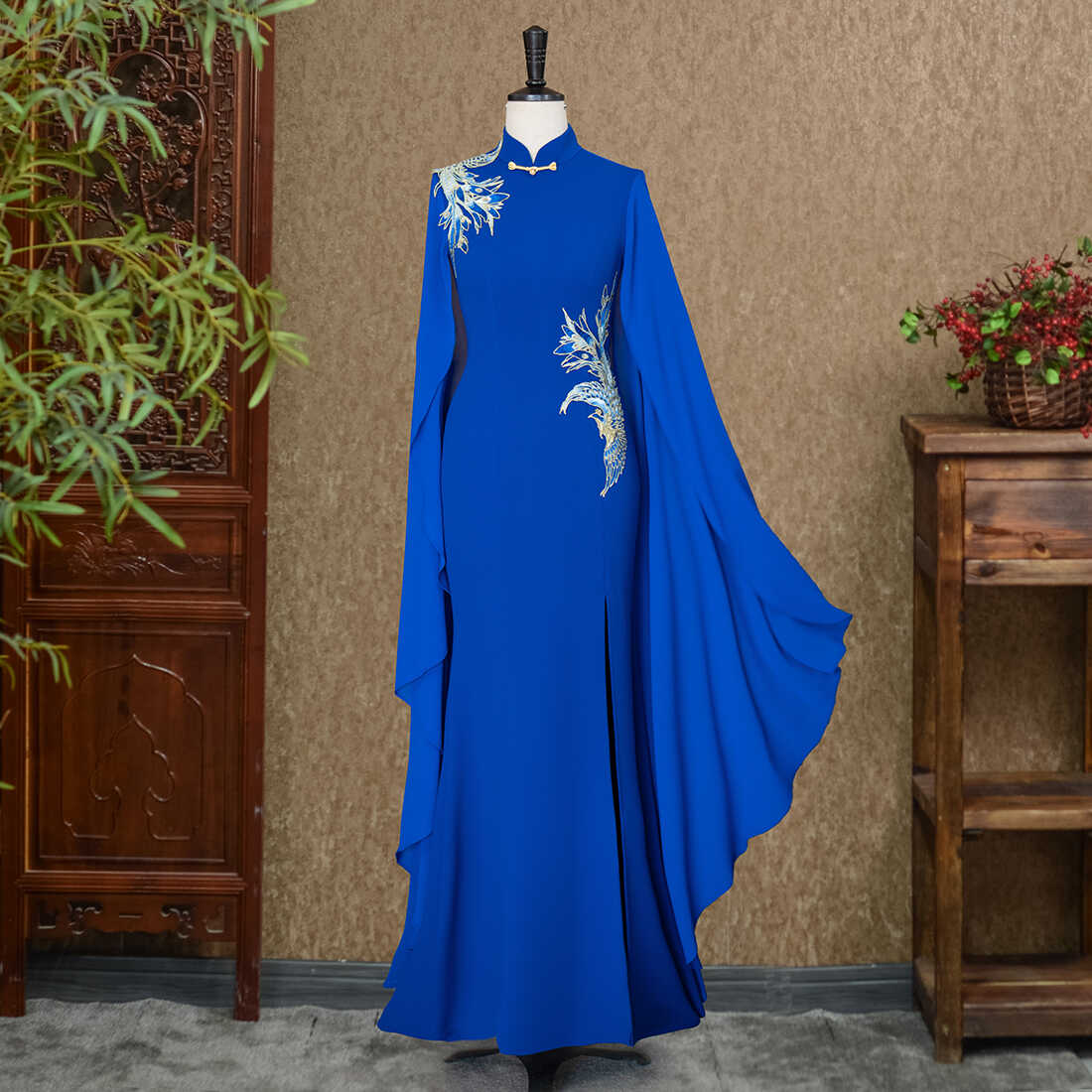 长款舞台演出走秀服中国风开叉