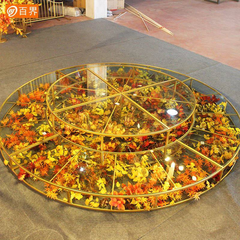 婚庆道具铁艺钢化玻璃舞台婚礼t台路引摆件场地布置用品圆形t台