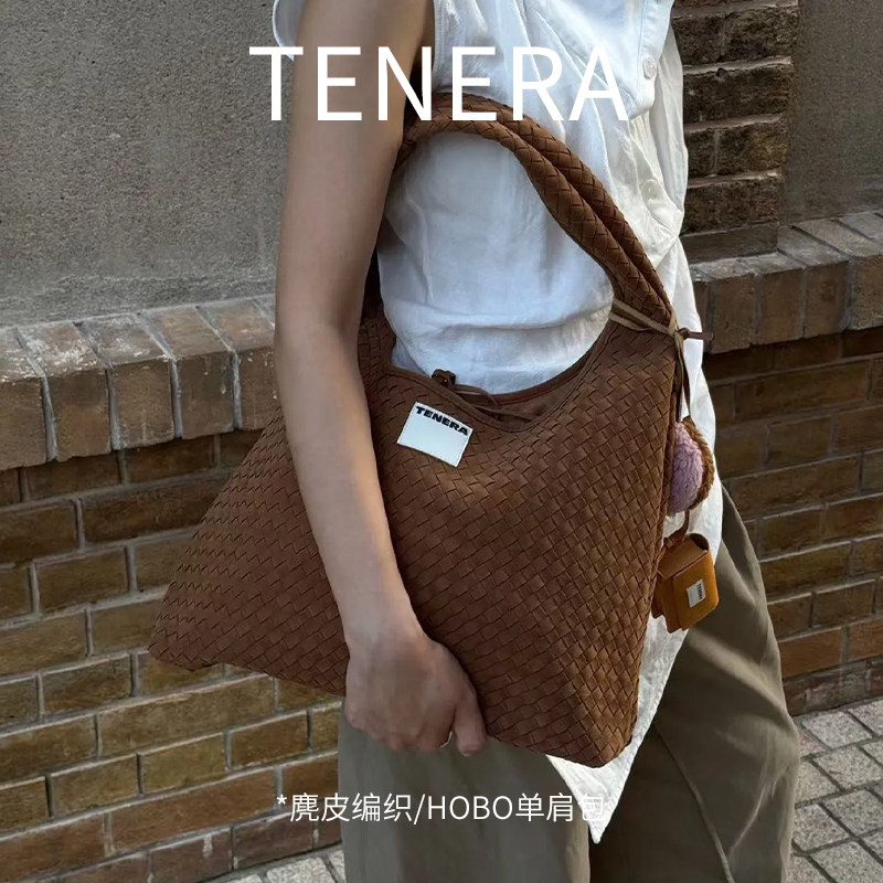 TENERA环保素皮购物袋大容量单肩斜挎纯色百搭通勤手提单肩包小众