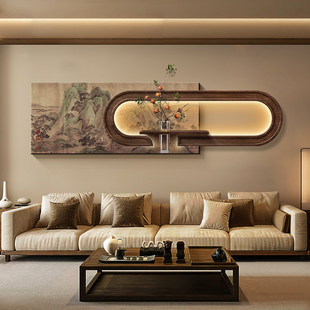 宋代美学客厅装饰画新中式千里江山图沙发背景墙挂画办公室壁灯画